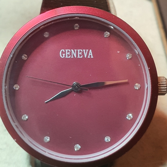 Geneva Other - 10/$20 Geneva Red/Black Rhinestone Leather Unisex Watch